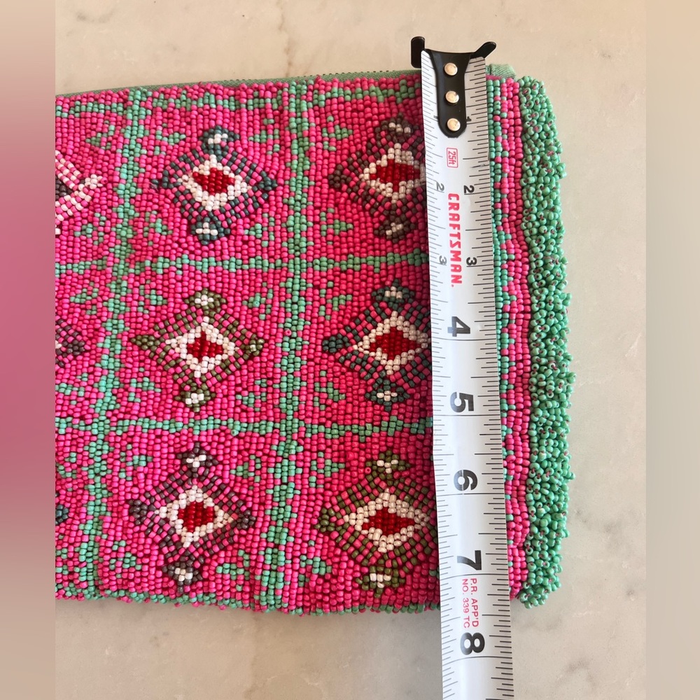 Anthropologie Jasper & Jeera beaded clutch bag purse BOHO pink teal - Picture 4 of 7